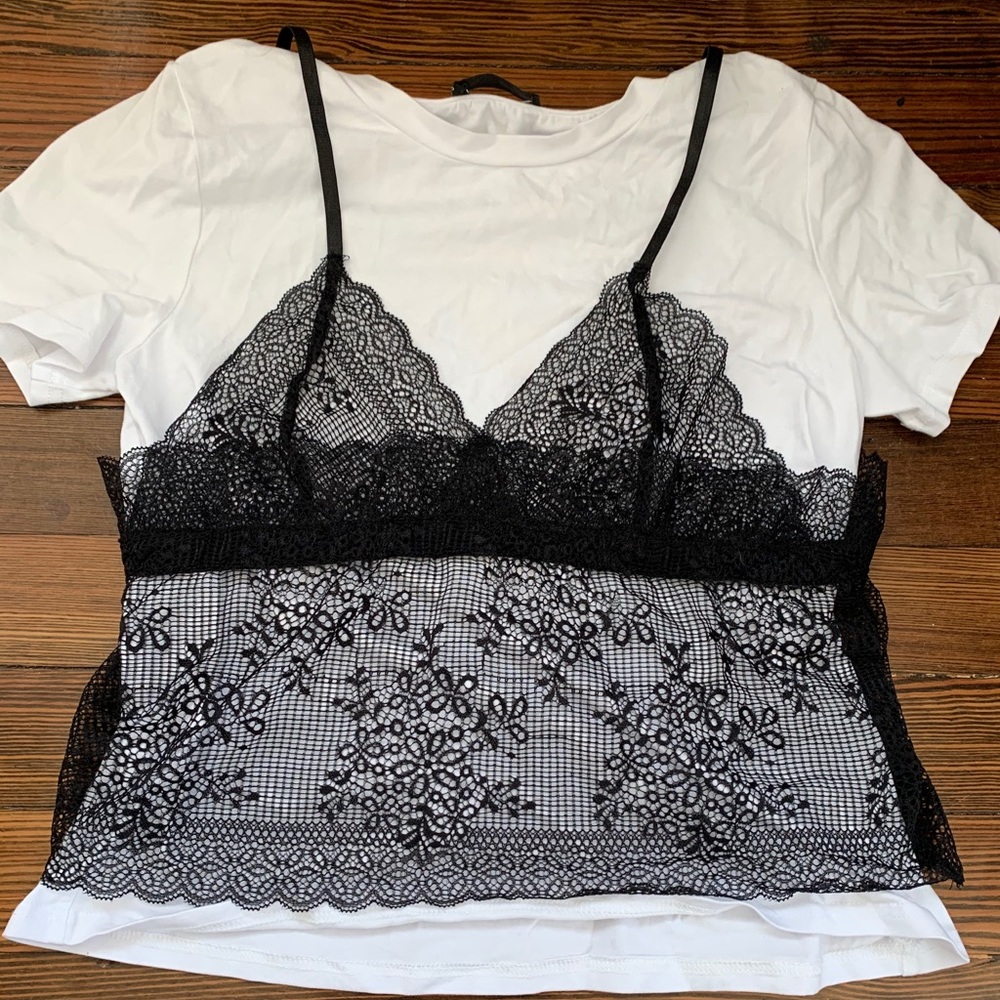White tee with lace tank top